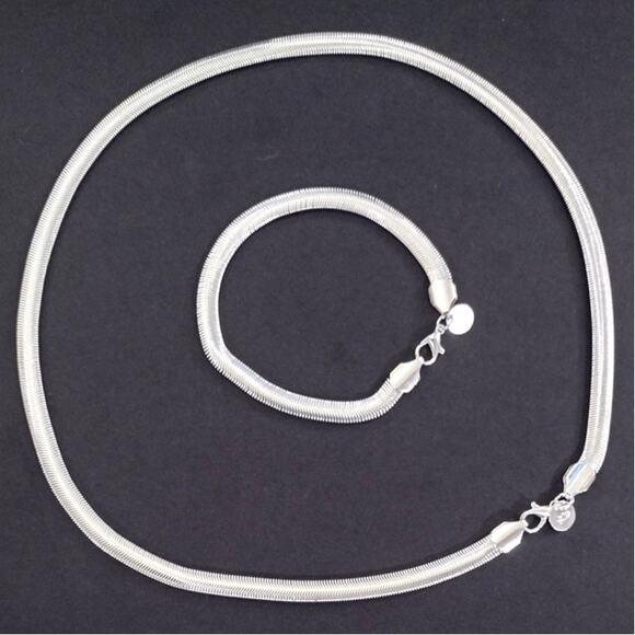 925 Sterling Silver Necklace & Bracelet Set Snake Chain Christmas Birthday Gift